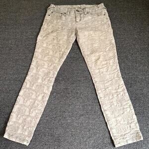 Free People Skinny Jeans Womens W26 Beige Embossed Floral Stretch 5-Pockets